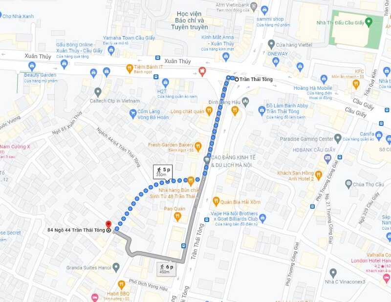 Chỉ đường tới Ngõ 44 Trần Thái Tông (Dịch Vọng Hậu) qua Google Map