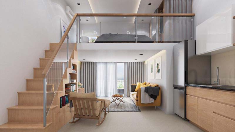 Mẫu căn hộ mini có thiết kế gác lửng làm phòng ngủ cho thuê giá từ 4-5 triệu/tháng