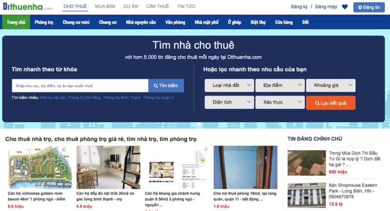 Dithuenha.com là website có hơn 5000 tin đăng cho thuê nhà, căn hộ mini mỗi ngày